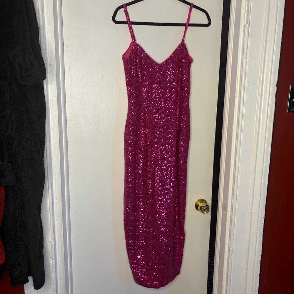 Vixen by Micheline Pitt Fuchsia Sequin Midi Dress